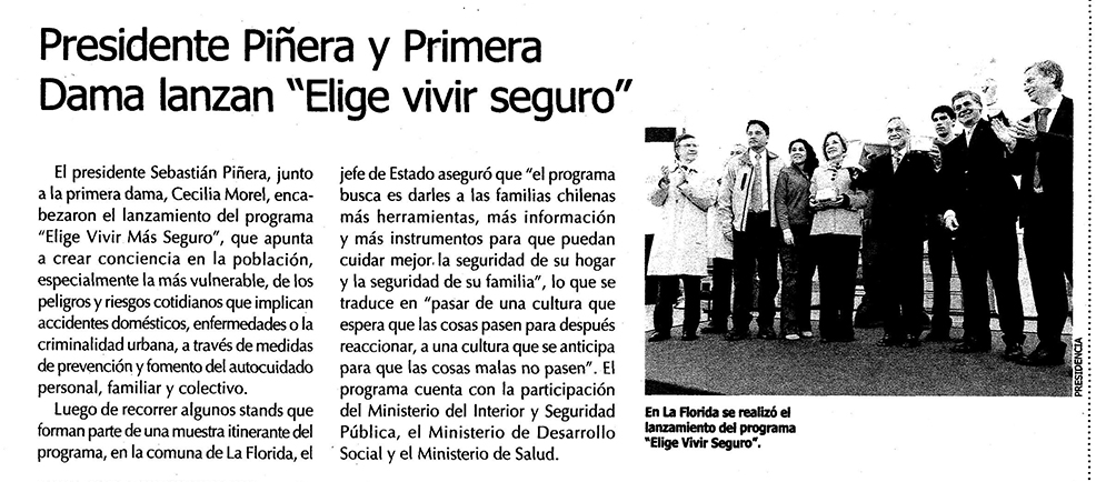 Presidente Piñera y Primera Dama lanzan “Elige Vivir Seguro”
